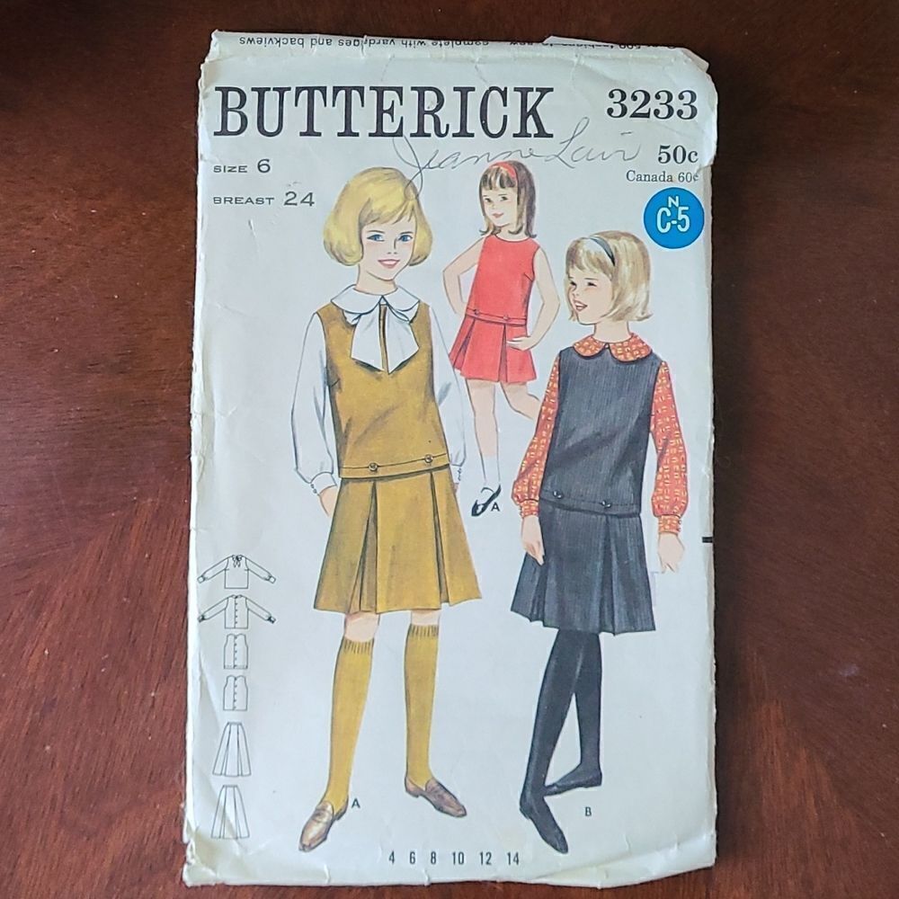 3/$15 vintage 60s Girls Dress Jumper Blouse Butterick Sewing Pattern 3233 sz 6  